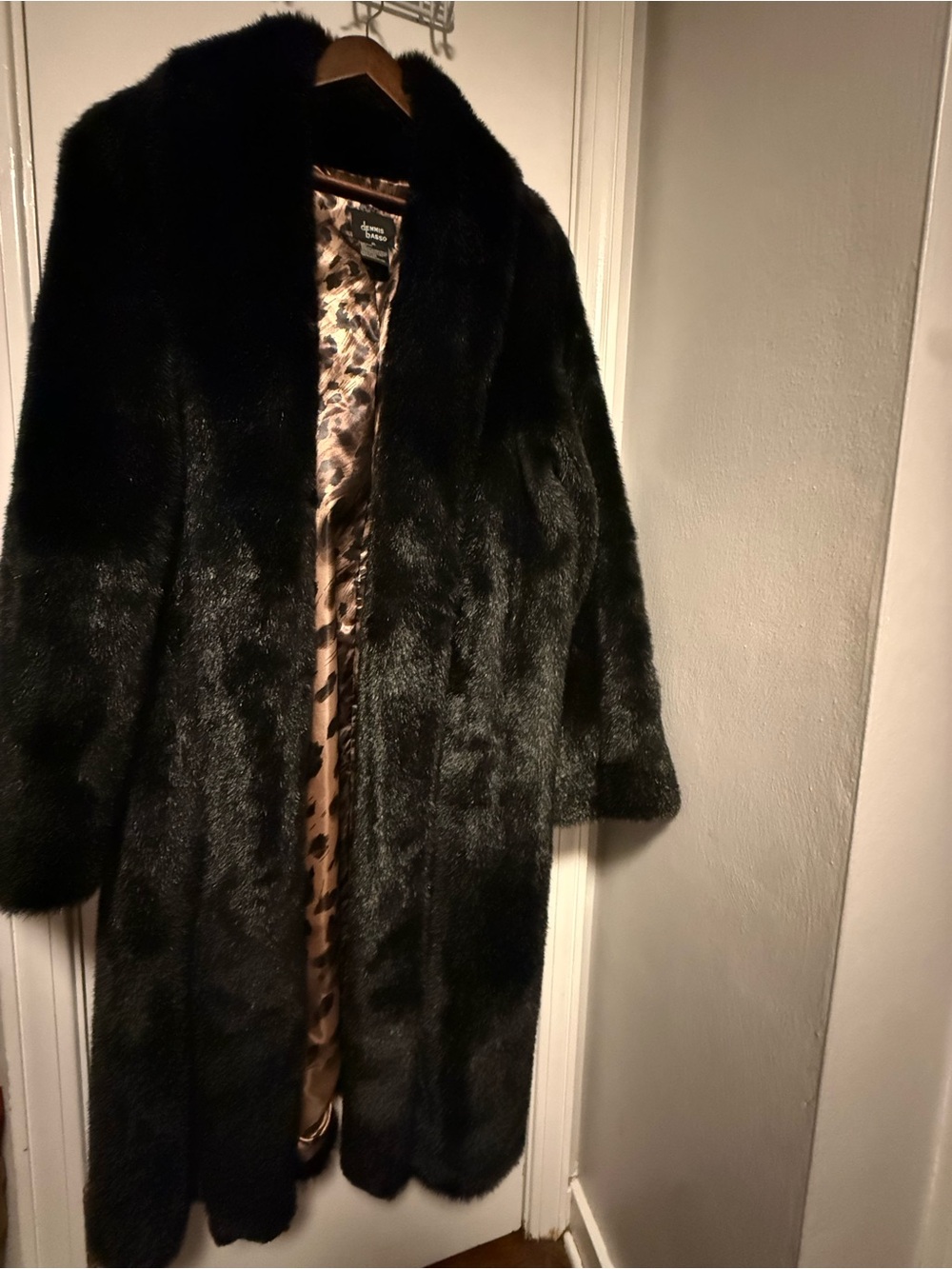 dennis basso Black Faux Fur Coat with Leopard Lining